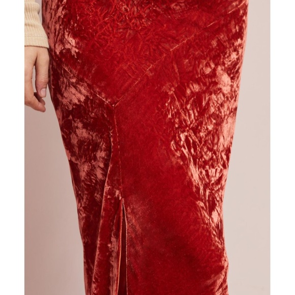 Anthropologie Maeve velvet midi skirt warm rust - Picture 4 of 8